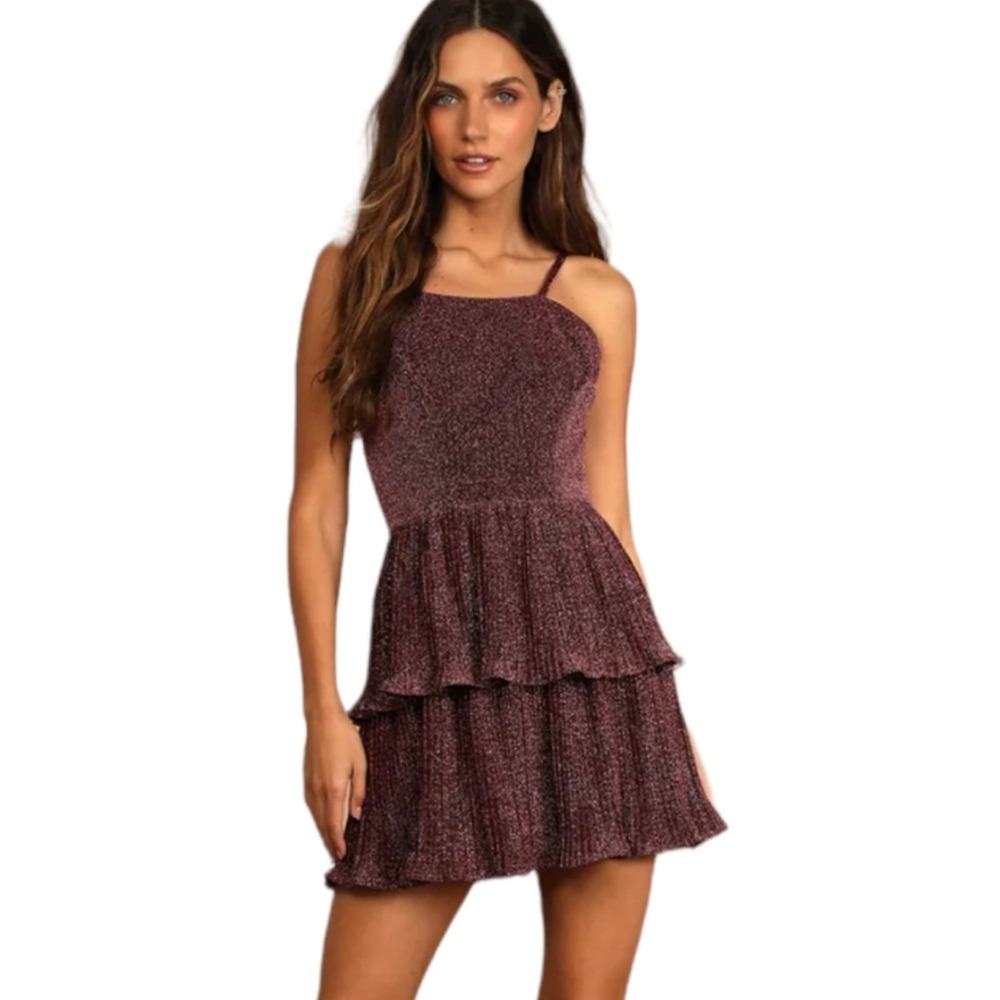 Lulus Black and Pink Metallic Pleated Mini Dress Size XL - Picture 4 of 11